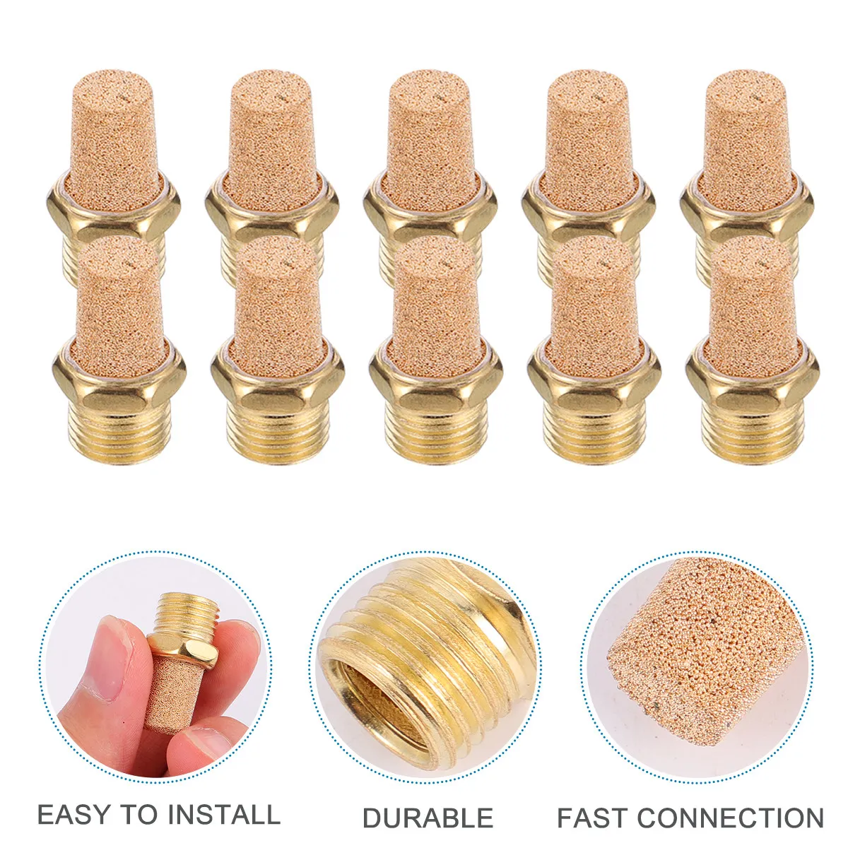10Pcs Pneumatic Muffler Brass Exhaust Porous Bronze for Pneumatic Equipment High Noise Reduction