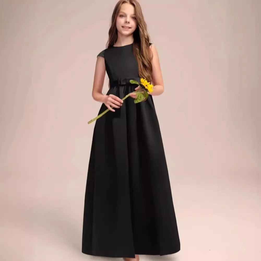 Girls Black Sleeveless Long Dress for Concert and Performance Elegant Piano Violin Gown Kids Formal Evening Dresses for Recitals