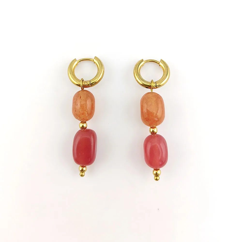HUIDANG Earrings With Stones New In Woman Green Stone Autumn Earrings Stainless Steel Hoop Boucles D'Orailles
