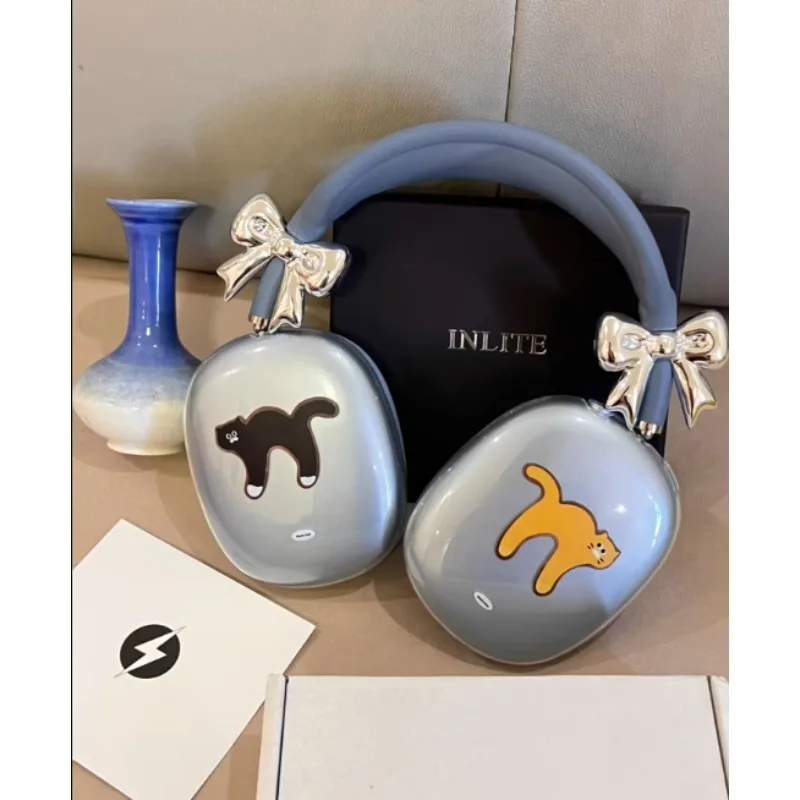 

Original INLITE Silver Bowknot Case for AirPods Max 2/1 Costom Protective Decor Accessories for Headphones Cover for Girl Gift
