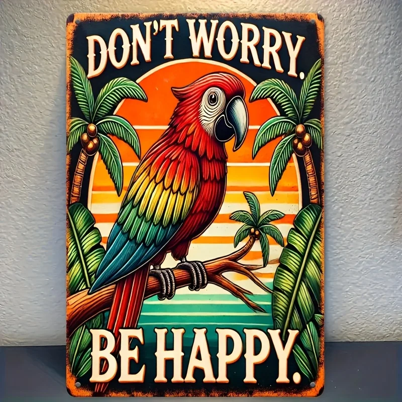 2D Flat, Vintage Tropical Parrot Metal Sign - 