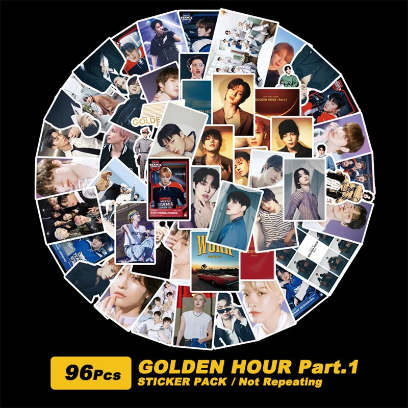 KPOP New Album 96pcs/set ATEEZ GOLDEN HOUR Stickers DIY Decoration Yunho Jung Woo Young Choi Jong Ho San Photo Stickers