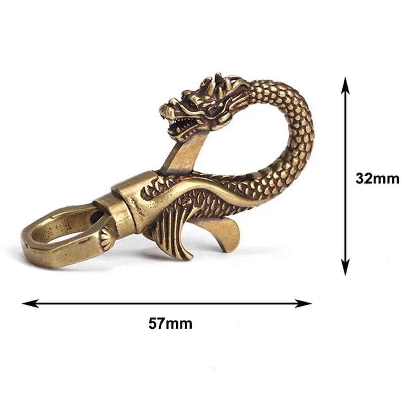 Retro Brass Dragon Figurine Mini Statue Keychain Ornament Home Desk Decor