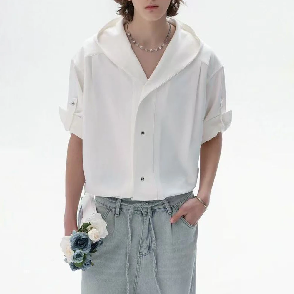 Mens Y2k Dark Plain Casual Shirt Streetwear Fashion Lightweight Breathable Youth Trend Loose Niche Top Men'S Clothing 2026 New