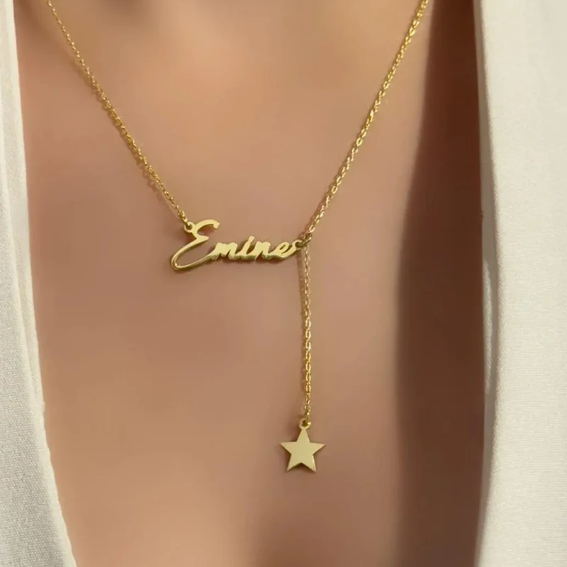 Personalized Custom Name Necklace for Women Stainless Steel Customized Hang Heart Star Pendant Necklace Christmas Jewelry Gift