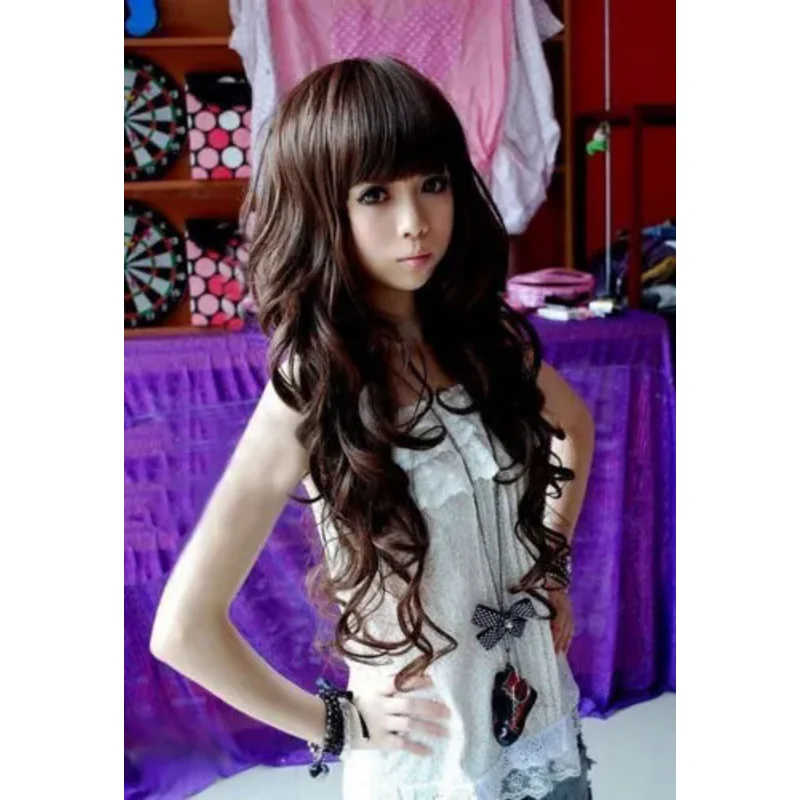 Fashion long brown wavy curly women Girls cosplay party anime hair wigs wigs wigs