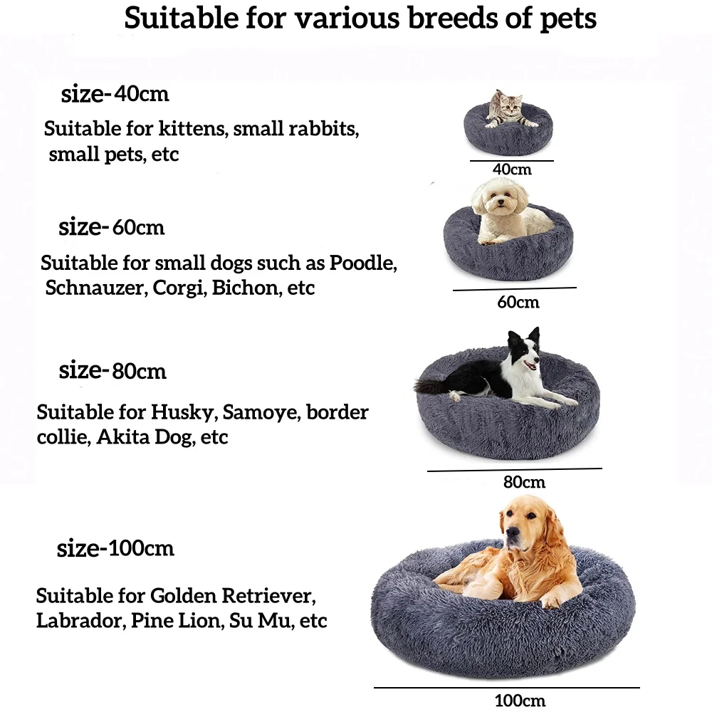 Round Removable Pet Bed Plush Large Dog Bed Winter Warm Fluffy Dog Cushion Cat Beds Super Soft Sleeping Small Dogs Nest House