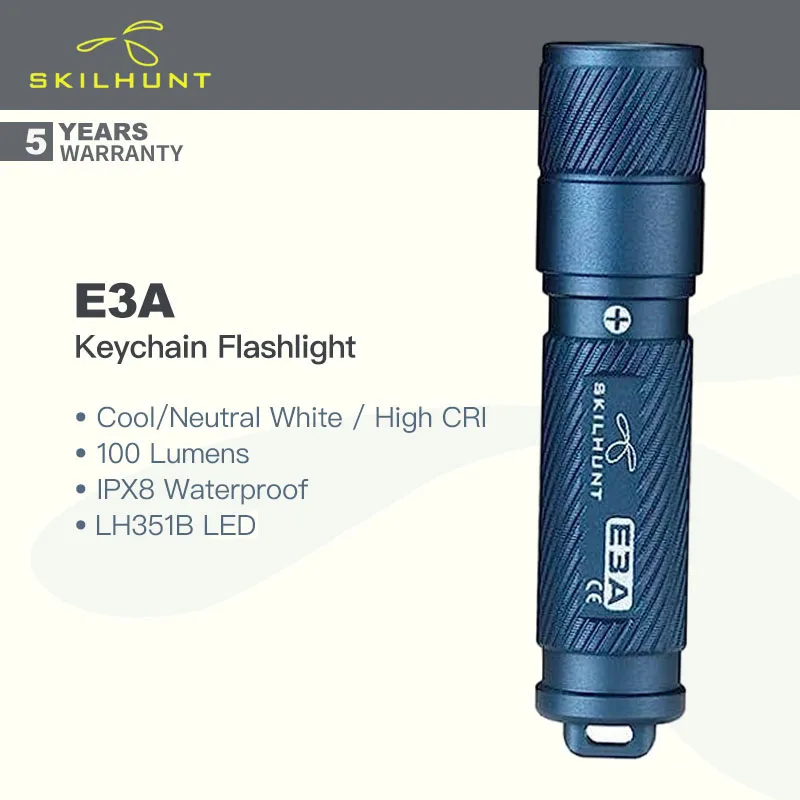 Skilhunt E3A Keychain Flashlight, LH351B LED, Available in Multi-color, TIR Optic Lens, Small Size for Easy Carry