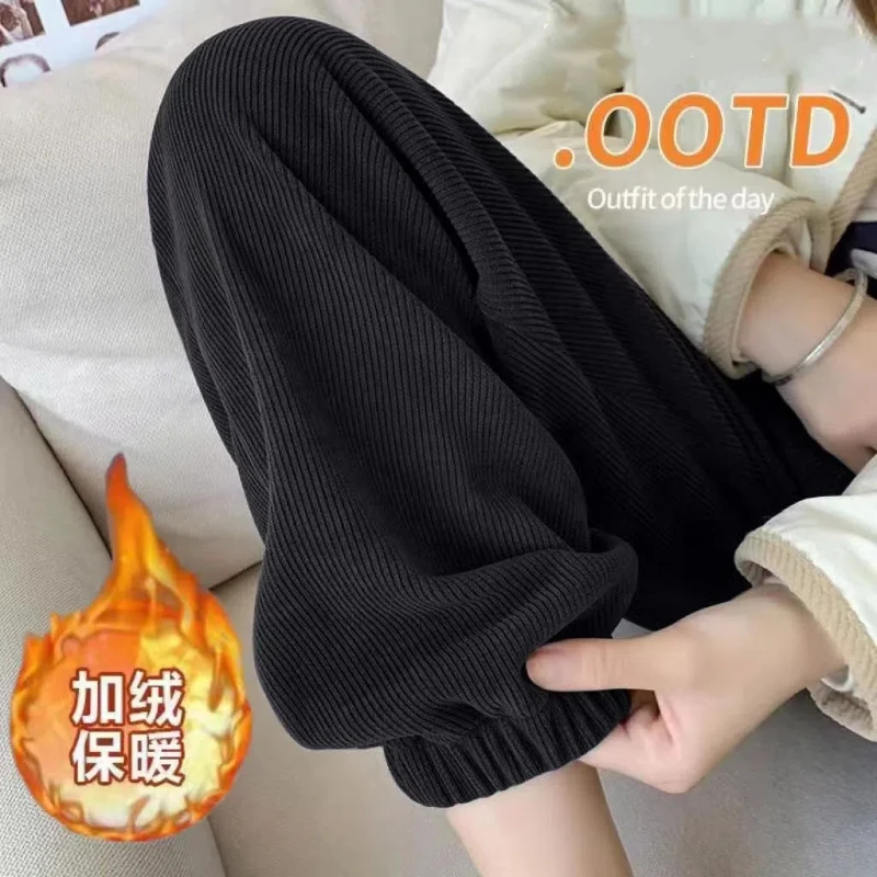 

Autumn Winter Elastic Waist Loose All-match Youth Casual Sports Pants Solid Corduroy Lantern Pants Fashion Korean Women Clothing