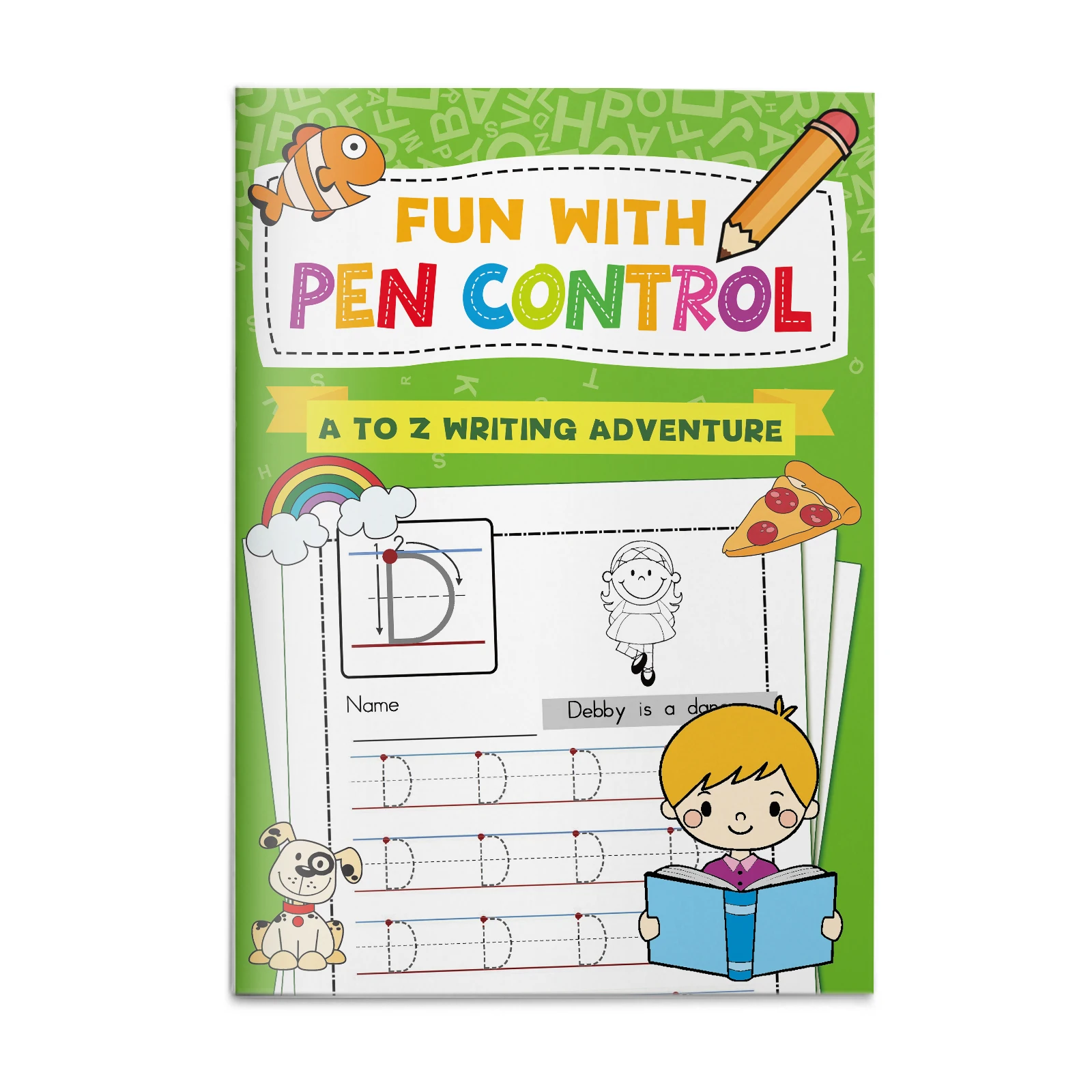 Children's alphabet coloring book, cute cartoon patterns, preschool early education workbook, boost your baby's hands-on skills