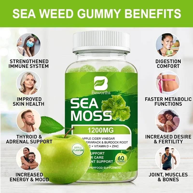 Minch Organic Sea Moss Gummies With Irish Gummis,Burdock Root,Bladderwrack Immune Health,Healthier Skin & Hair,Detox For Adults