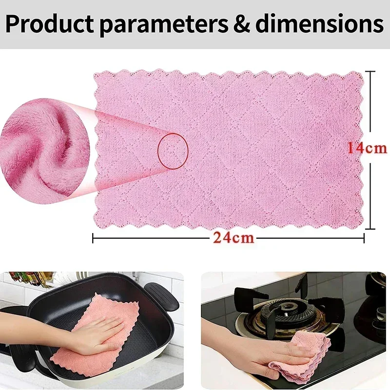 Microfiber Towels Double-layer Absorbent Kitchen Cleaning Cloth Non-stick Oil Dish Rags Scouring Pad Home Clean Cloths