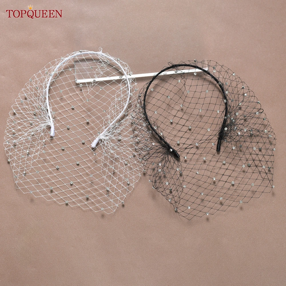 

TOPQUEEN VA06 Birdcage Veil Russian Tulle Cage Veil Face Veil with Diamond Bachelorette Party Accessories Handband Bridal Veils