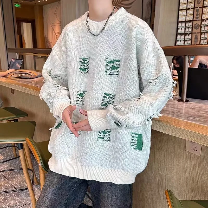 INS Hot y2k Streetwear Autumn Winter Retro Hole Sweater for Men And Women Casual Loose Pullover Hiphop Boy Long Sleeve Sweater