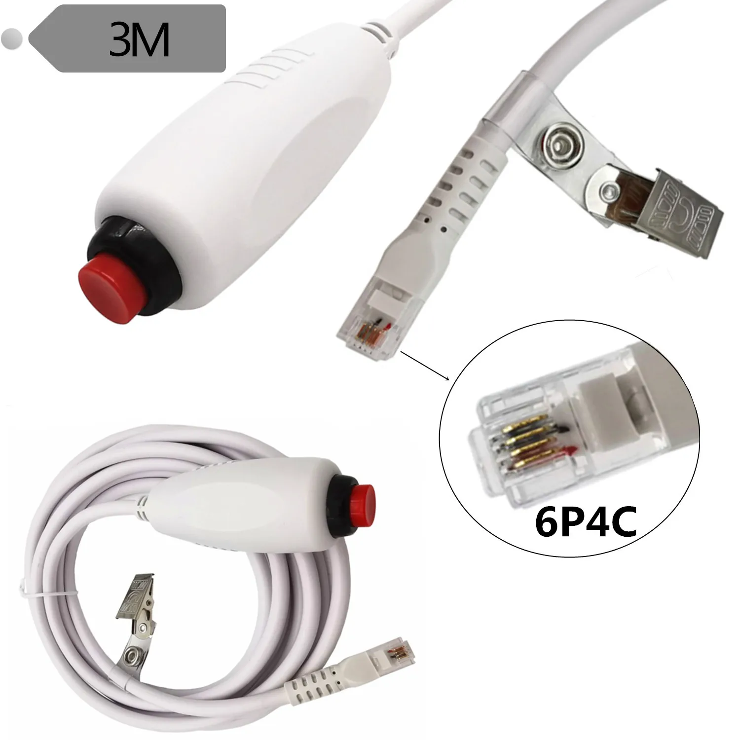 3m Nurse Call Button Switch Wire, 6P4C Emergency Call Button Wire With Clip, Nurse Call Cable