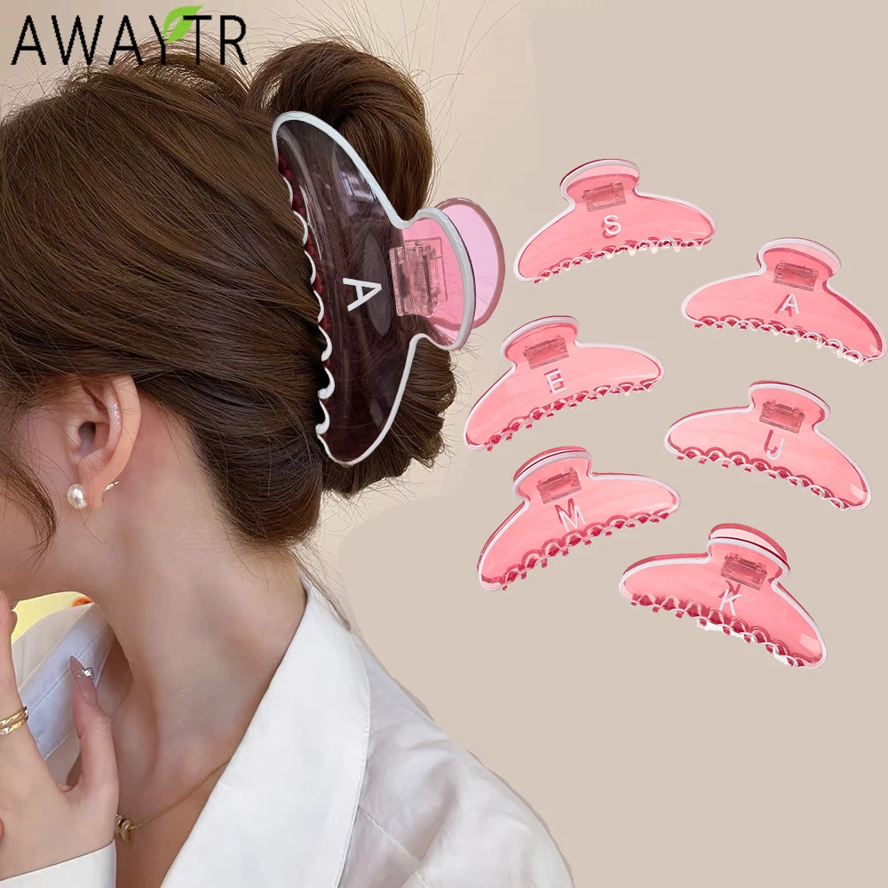 

AWAYTR пластиковые розовые когти для волос с буквами, модные акриловые заколки для волос, краб для девочек, подарок, аксессуары для волос, головной убор на день Святого Валентина
