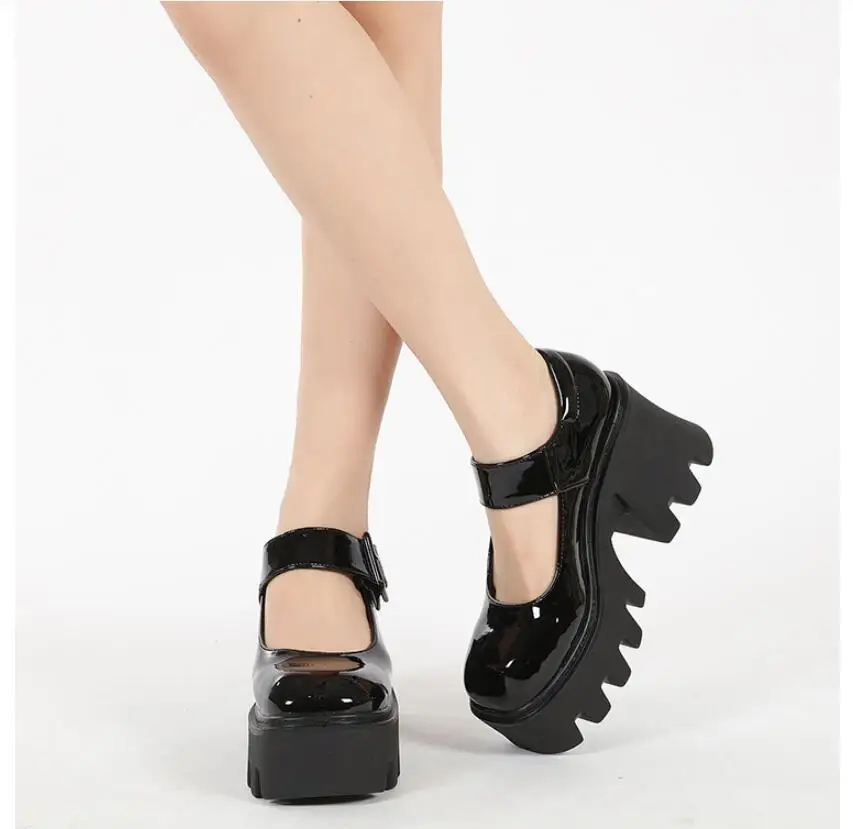 9.5 سنتيمتر النمط الياباني منصة لوليتا أحذية للنساء حذاء بكعب سميك خمر لينة شقيقة الفتيات أحذية المدرسة الكعب ماري جينس #4