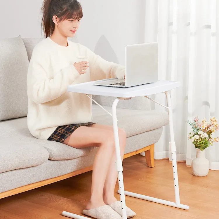 Height Adjustable Folding Bedside Desk Portable Laptop Table with Steel Frame for Home Office Study