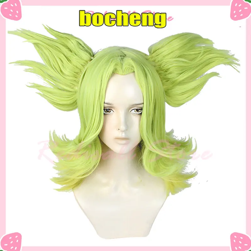 

LoL Zeri Cosplay Wig Ears Zig Zag Scalp Yellow Green Short Synthetic Hair Heat Resistant Halloween Adult Women Role Play