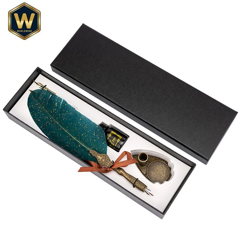 

Винтажный набор перьевых ручек-пера с чернилами в подарочной коробке для подарков на День рождения и Рождество (без чернил)