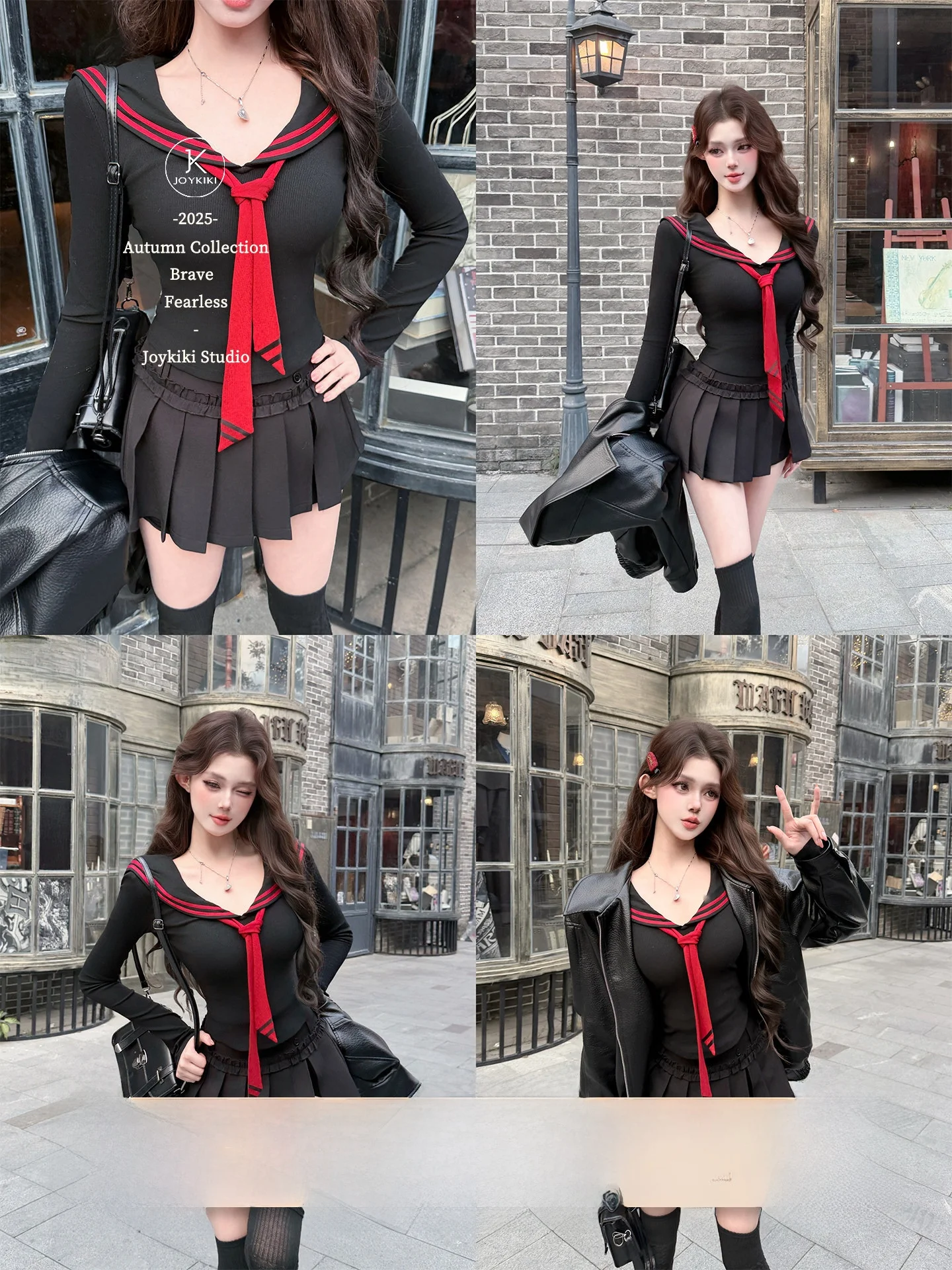 

Joykiki Slim Fit Knitted Long Sve Navy Collar Striped Elastic T-irt College Sle Cotton Blend Comfortable Ciwalk Top