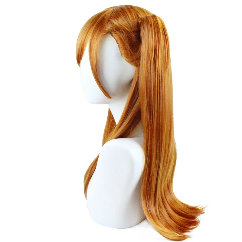 Lolita EVA Asuka Long Orange Langley Soryu Straight Cosplay Hair Wigs With 2 Ponytail