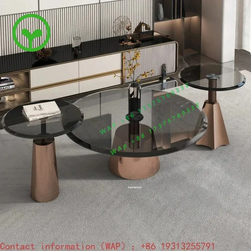 【Best-selling】Light Round Tempered Glass Coffee Tables Designer Living Room Side Table Home Small Apartment Rose Gold Corner Tab