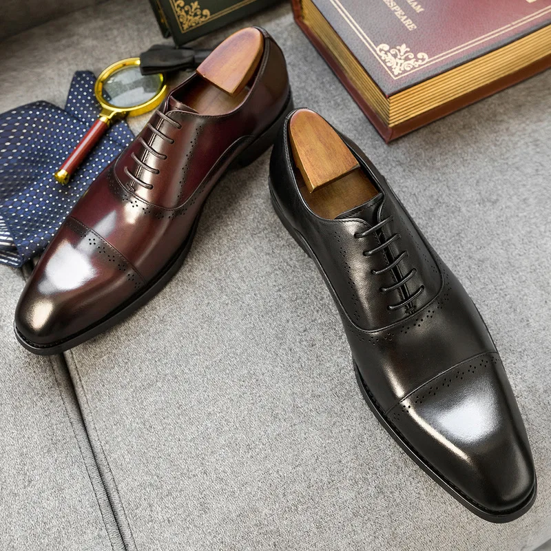 Spring and Autumn New Style Three-Joint Square-Toe Business Casual Formal Leather Shoes with Laces
