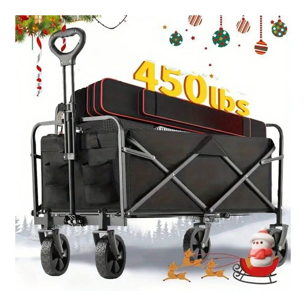 Heavy Duty Folding Garden Cart With All-Terrain Wheels, 450-Pound Capacity, Foldable Multi-Purpose Cart For Yard Work, Outdoor Gardening, And Tool Transport - Christmas Transport Supplies