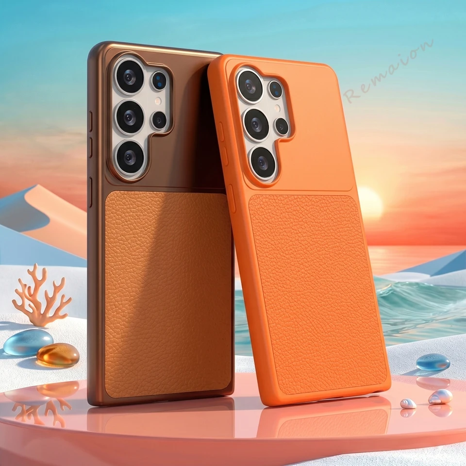 Matte Leather Phone Case for Samsung Galaxy S26 S23 S24 S25 FE Ultra Edge S26 Plus Official Silicone Shockproof Protector Cover