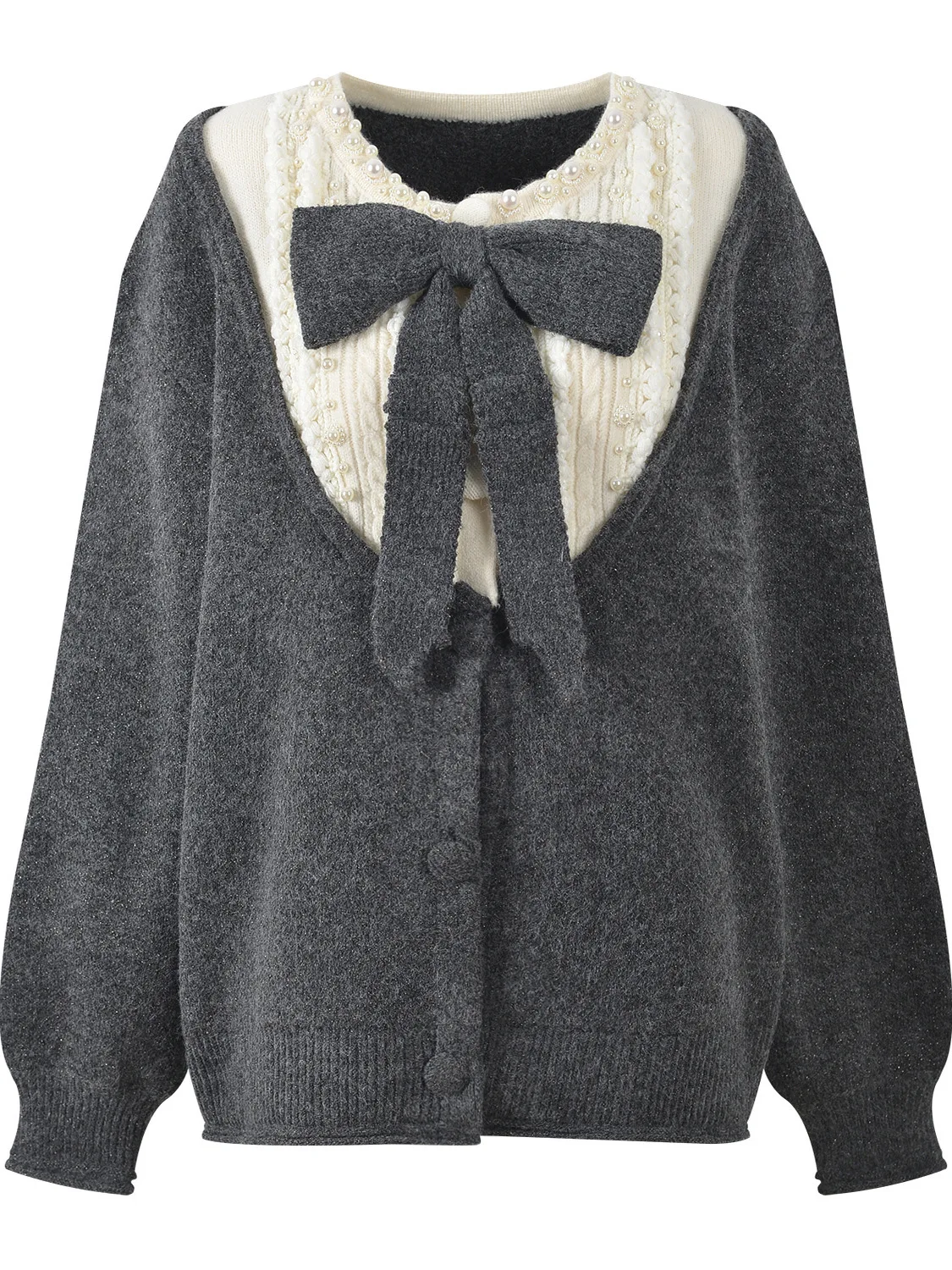 

Новый женский вязаный кардиган-топ с жемчужным кружевом и декором в виде узла, осень 2025