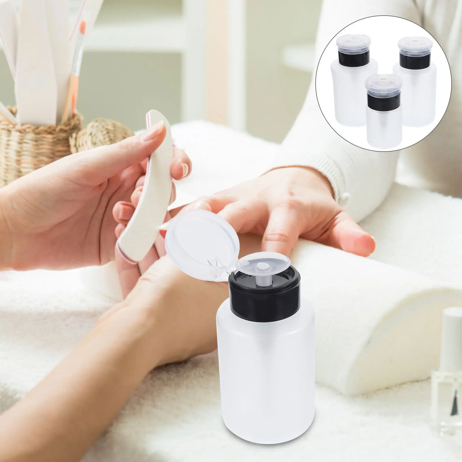 3 個の空のプレスポンプボトルマニキュアリムーバーディスペンサー詰め替え可能な液体収納旅行メイク落としマニキュア用品