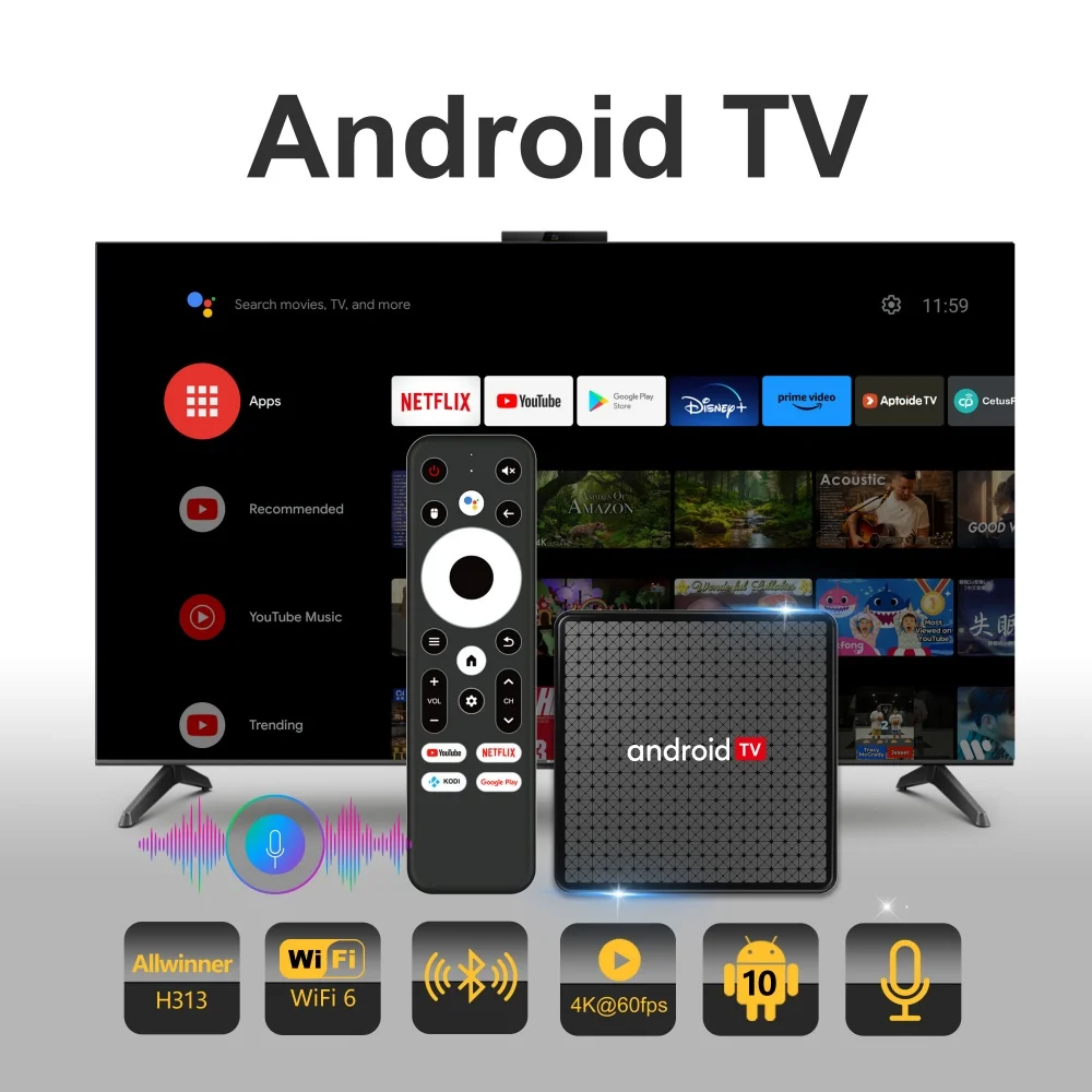 AndroidTV X5 TV BOX Android10 Allwinner H313 Quad Core Wifi6 BT5.0 1GB8GB / 2GB16GB Storage Support 4K HD Set Top Box Home Video