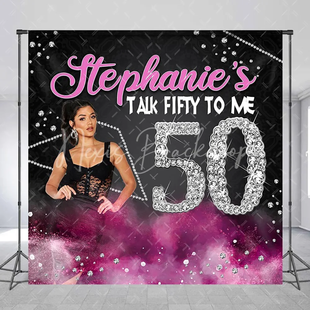 

Custom Photo Purple Diamond 50th Birthday Backdrop for Women, Shiny Luxury Photography Background Studio Wall Decoration