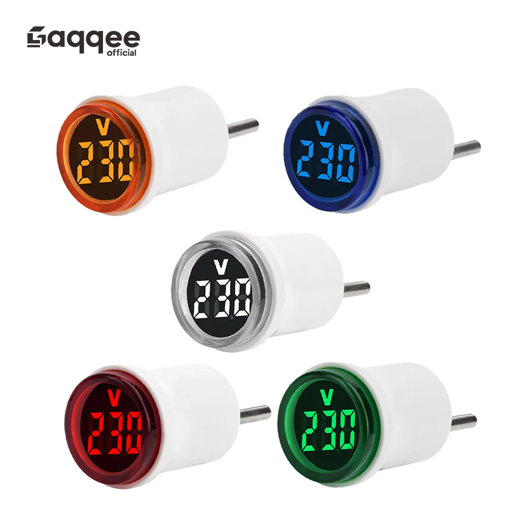 AC 220V 30mm Circular European Plug LED Digital Display AC Voltmeter Indicator Light Measurement range: 50~500V