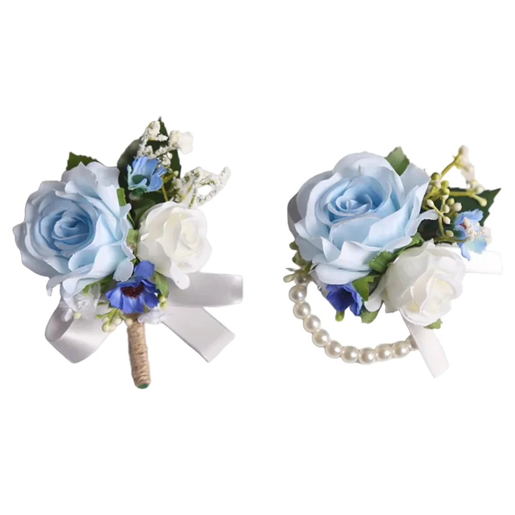 

Elegant and Eye Catching Wedding Corsage and Wrist Flower Featuring Blue Roses Perfect for Any Formal Occasion
