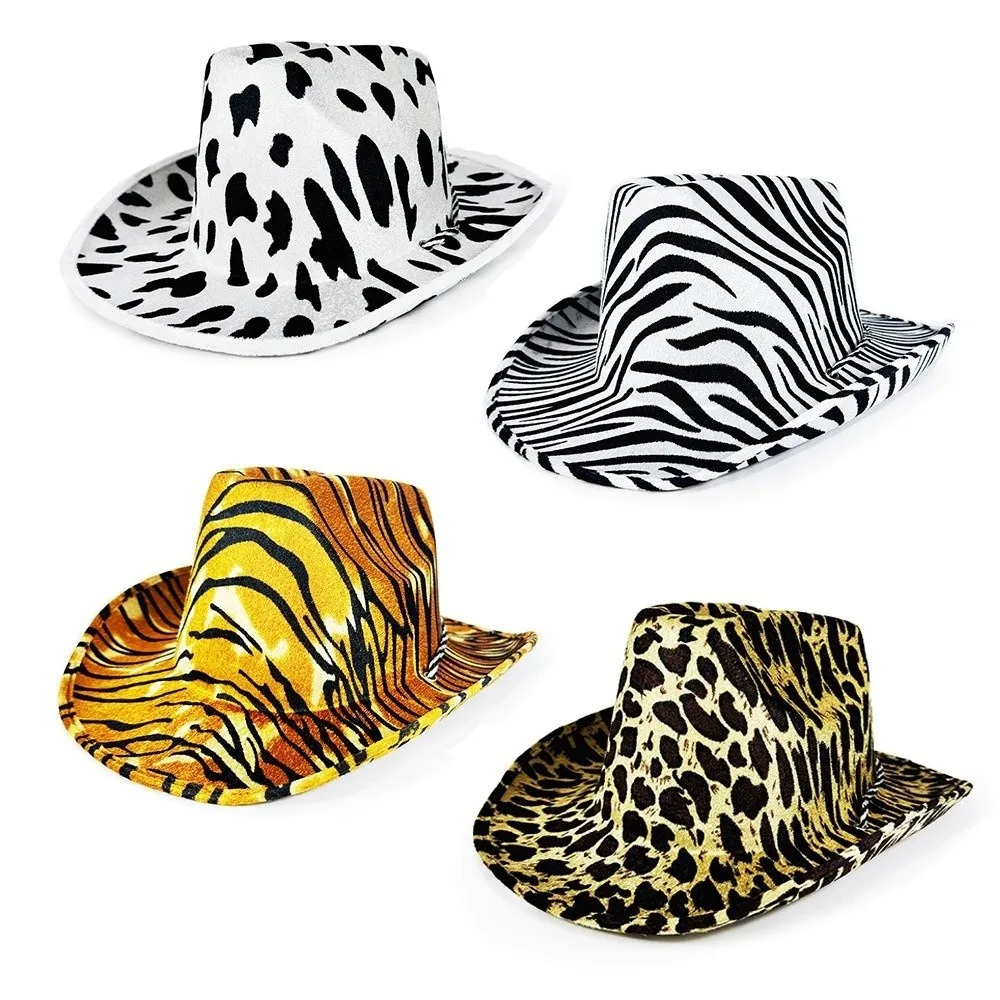 Cool Cow Printed Bowler Hat Leopard Printed Tiger Western Cowboy Hat Windproof Adjustable Cowgirl Hat Prom