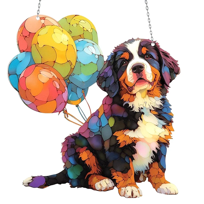 

Acrylic Dog Window Pendant Garden Decoration- Colorful Puppy Sun Catchers With Hanging Chain Gift for Dog Lovers