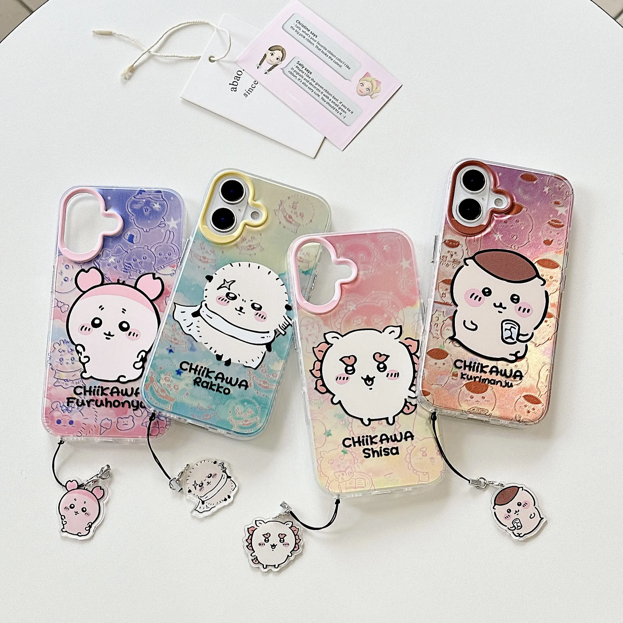 Funda de teléfono acrílica japonesa Chiikawa Rakko con colgante para iPhone 17 Pro Max, diseño de dibujos animados lindos Kurimanju Shisa Kani, funda para teléfono de niña