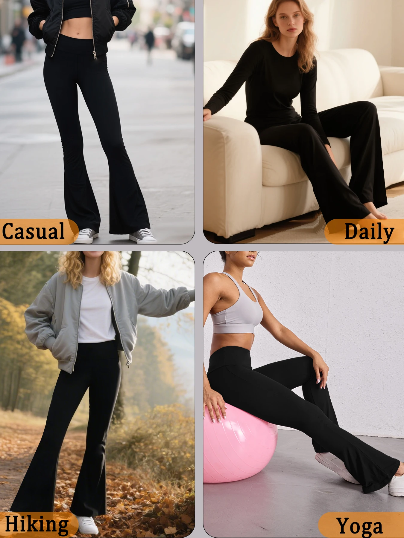 2 pack Ladies high-rise flared yoga trousers with leg bottom. Perfect for yoga or casual.