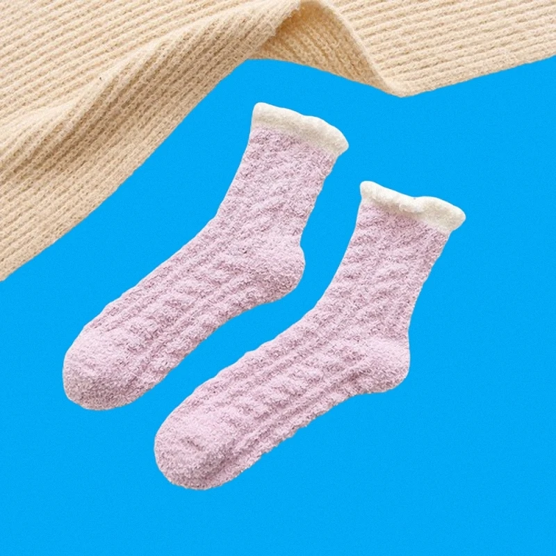 Chaussettes mi-tube respirantes pour femmes, chaussettes de sol en peluche, chaussettes en coton confortables, haute qualité, sommeil, sourire, hiver, 3/6 paires