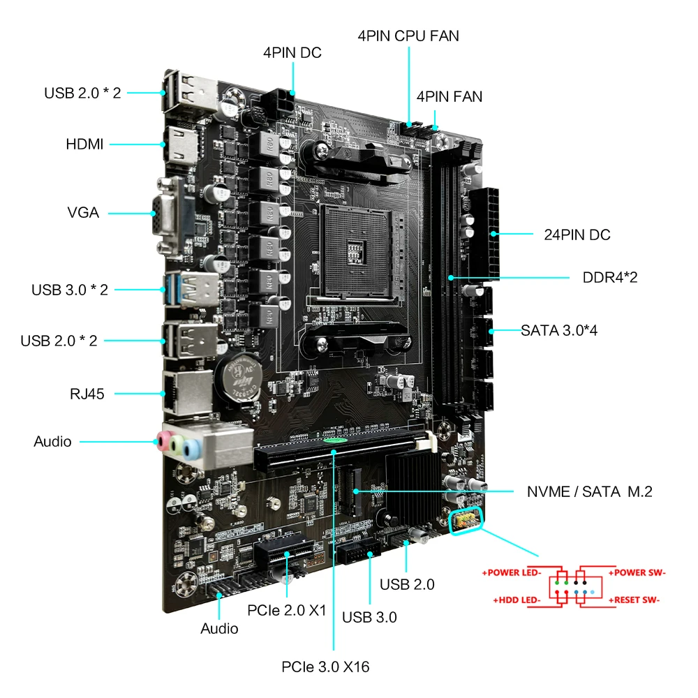 MLLSE New B450M Motherboard AMD Processor Dual-channel DDR4 Memory AM4 Mainboard M.2 NVME (Supports Ryzen 5500 5600 5600G CPU)