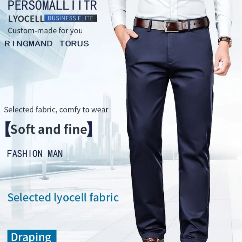 

Men’S Ice Silk Suit Pants Formal Office Basic Black Stretchable Business Pants Straight All Match Trousers Casual Pant Summer