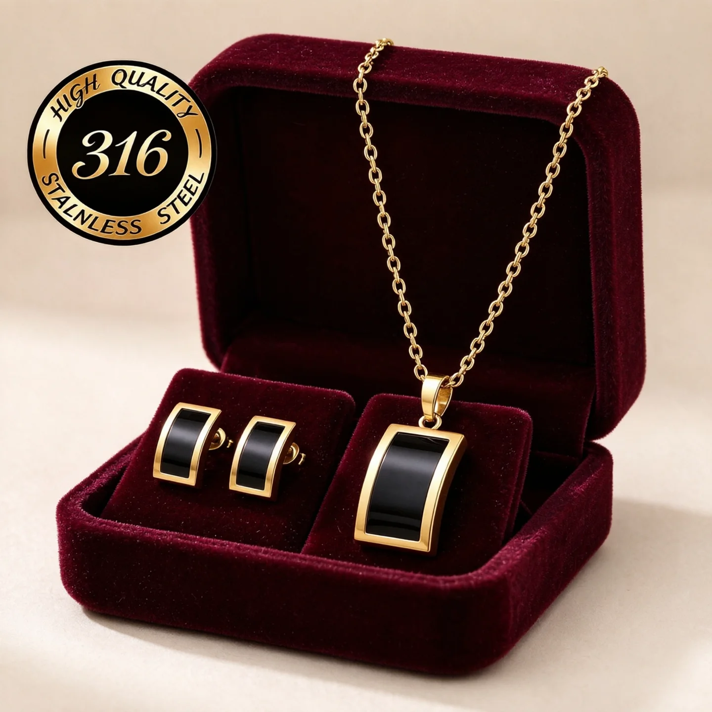 1Set Geometric Earring&Necklace Jewelry Set Minimalist Black Shell Pendant Necklace Earrings Stainless Steel Jewelry Set 2 Color