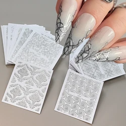 30pcs Metallic Silvery Floral Vine Embossed Nail Stickers 3D Lace Flower Leaves Glossy Nail Decals 5.5*6.5cm Nail Art Decoration