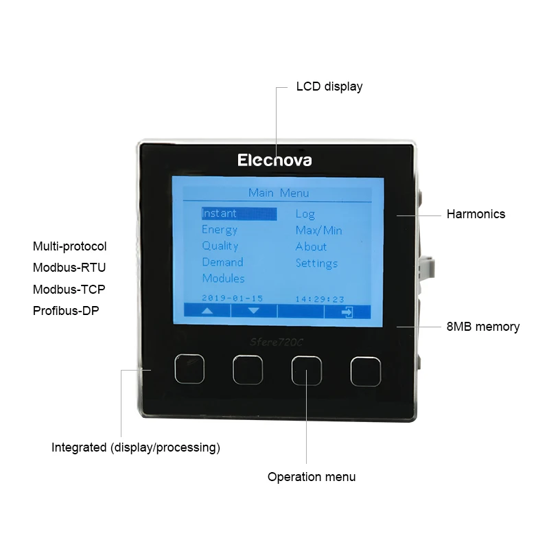 Elecnova Sfere720C 3 phase multifunction LCD display single 1 circuit large memory power quality analyzer