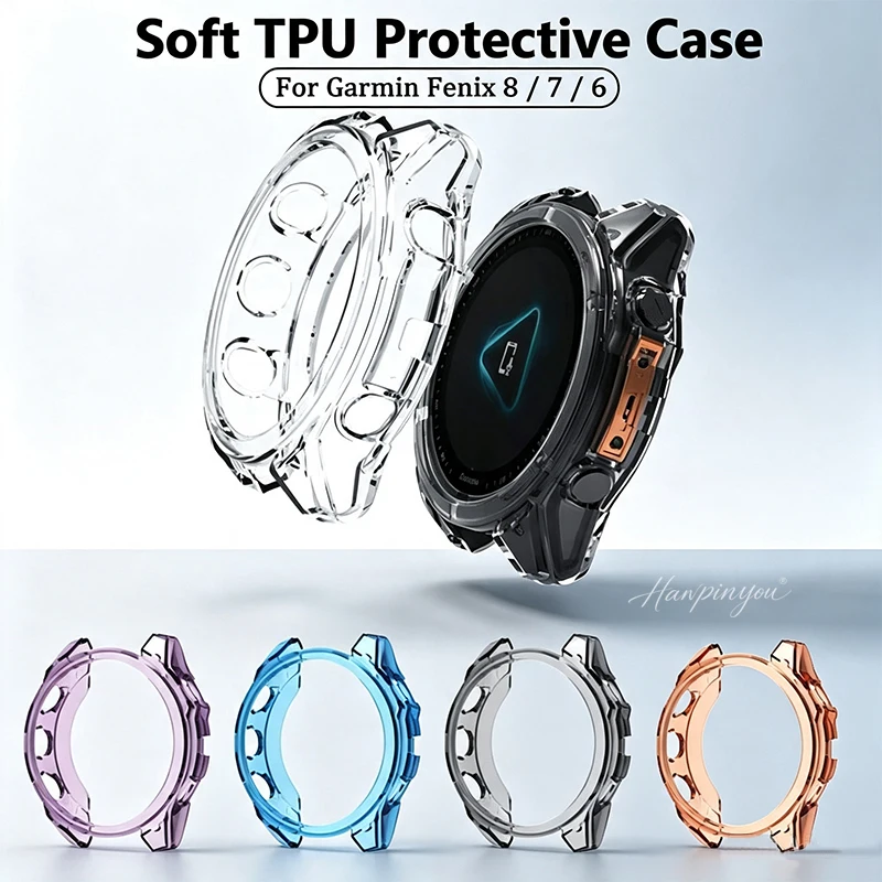 Soft Silicone TPU Watch Case For Garmin Fenix 8 7 6 Pro 7s 7x Pro 6s Smartwatch Transparent Protective Full Cover Shell Bumper