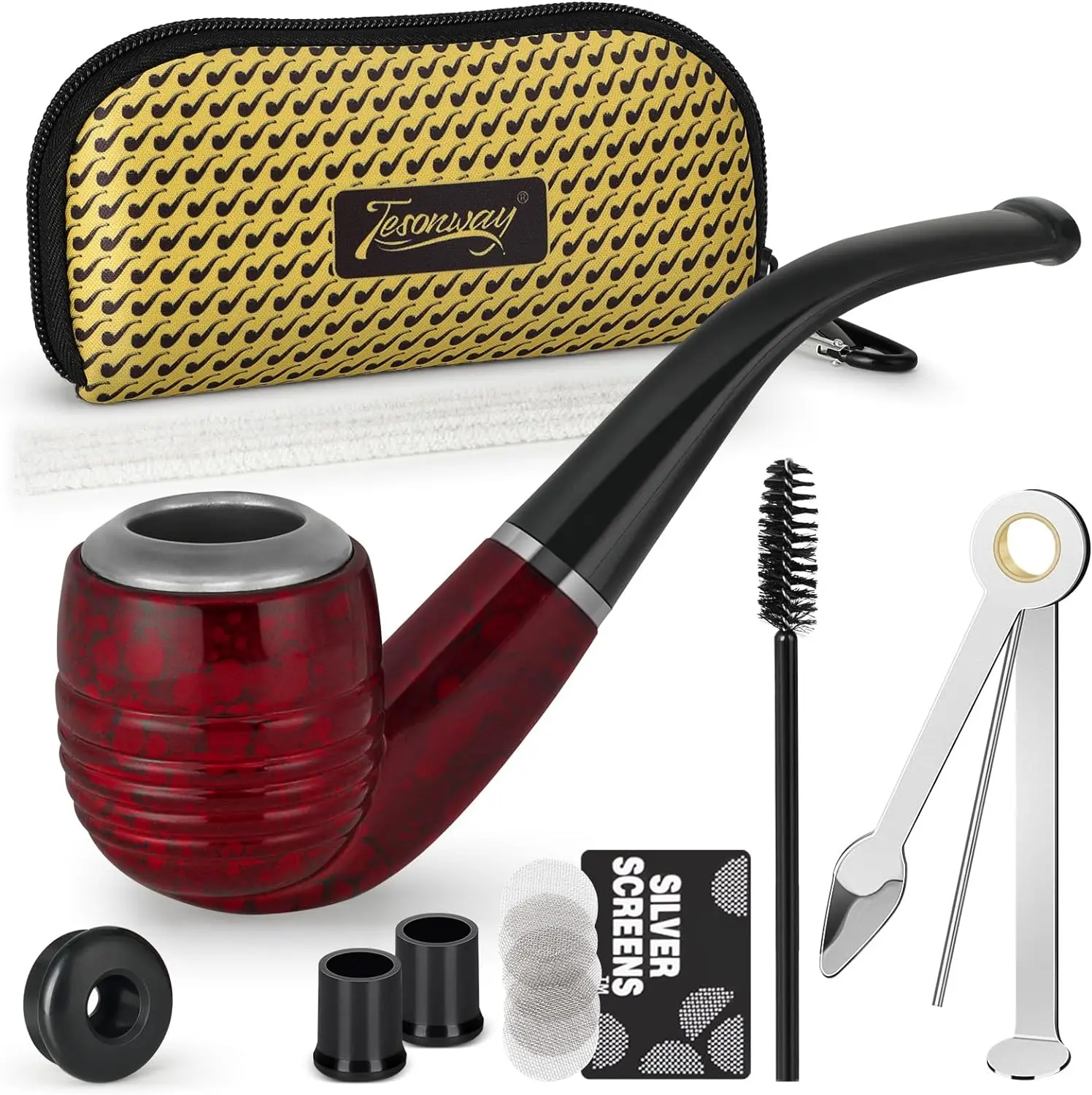 Tesonway-Dual Purpose Red Pipe Set with Pouch, Smoking Accessories, Beginner Pipe Kit, Resin Props