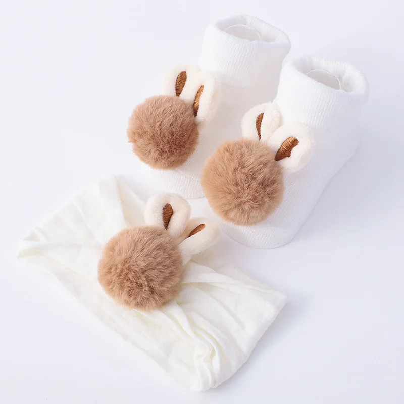 Cartoon Rabbit Baby Socks Headband Cute Sweet Newborn Non-slip Floor Socks Spring Autumn Winter Infant Toddler Walking Sock