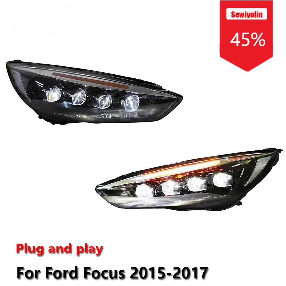 

Sewiyolin автомобильные светодиодные фары в сборе для Ford Focus 2015-2017 противотуманные фары DRL тормозной указатель поворота Plug and Play